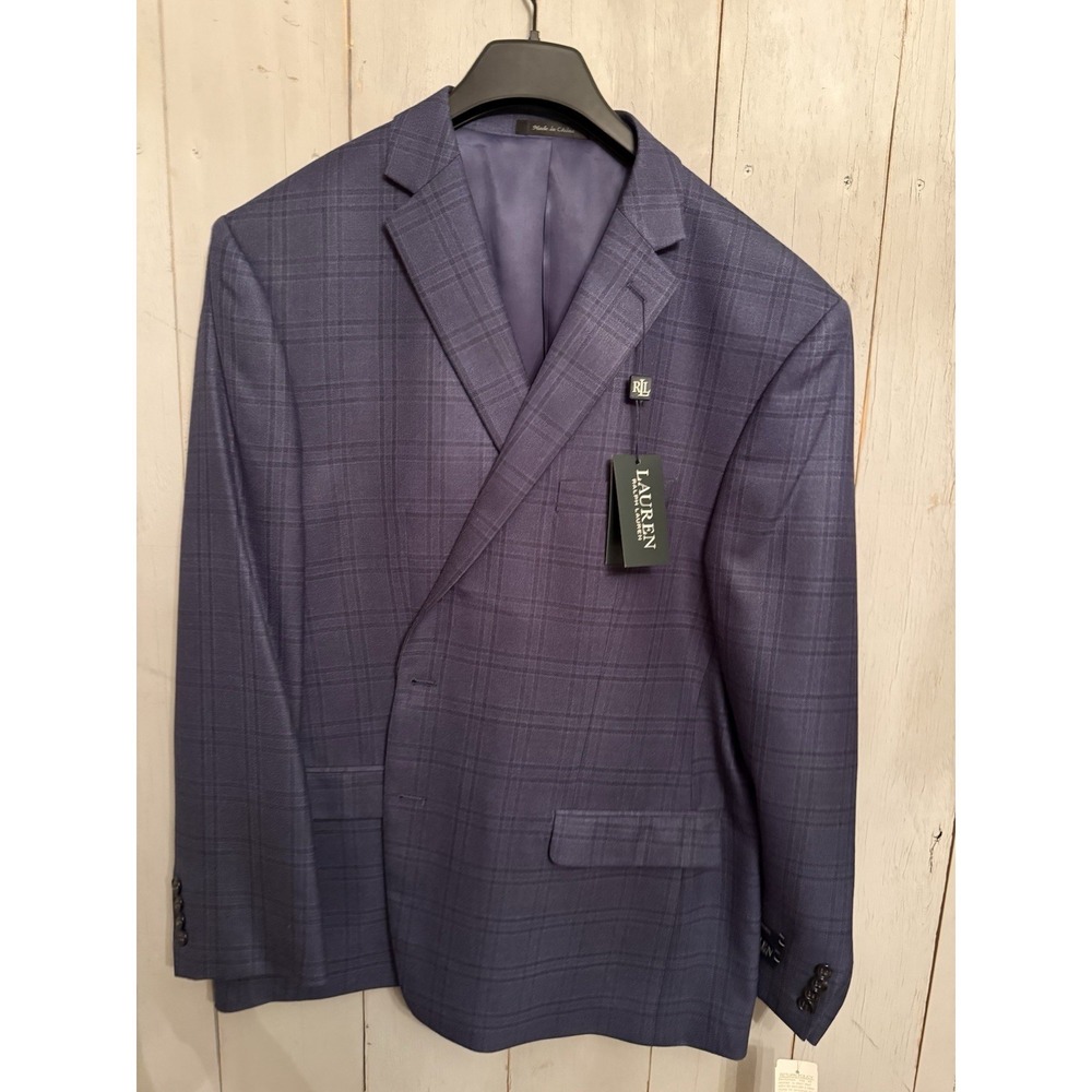 Lauren Ralph Lauren 48R Blazer Blue Silk Wool Windowpane Plaid Sport Coat 350$